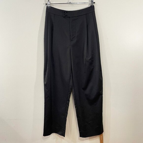 Reformation Black Satin Gray Pleated Crop Trouser 2, XS $178 - Picture 2 of 7